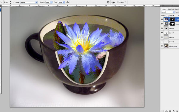 Создание эффекта водяной лилии в кружке в Photoshop