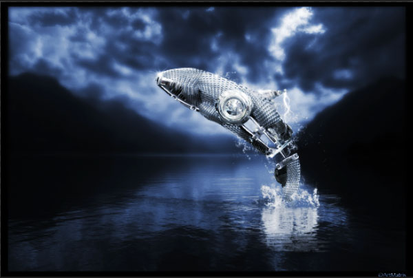 Как создать футуристического прыгающего кита Photoshop